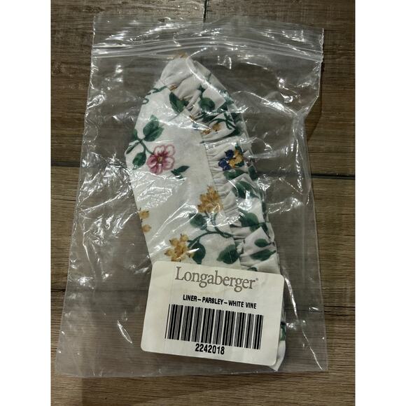 Longaberger PARSLEY Basket Liner WHITE VINE floral NEW ruffles fabric - Picture 1 of 1
